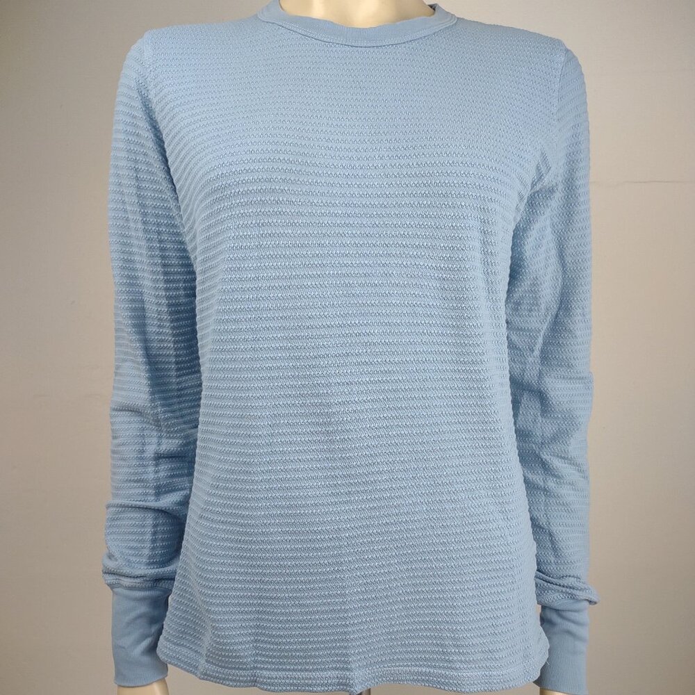 Big Bud light blue textured 100% Cotton long sleeve shirt top ladies XS X-Small